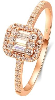 Stfery Engagement Rings 18K Rose Gold for Women 0.43ct Rectangular Shape White Moissanite Engagement Rings Rose Gold