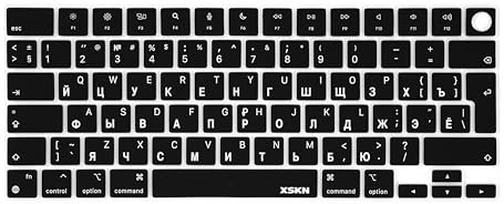 XSKN Russian Black EU Version Silicone Keyboard Cover Skin for 2022 2023 2024 Apple M2 M3 Chip MacBook Air 13.6 inch (A2681 A3113) 15.3 inch (A2941 A3114) with Touch ID