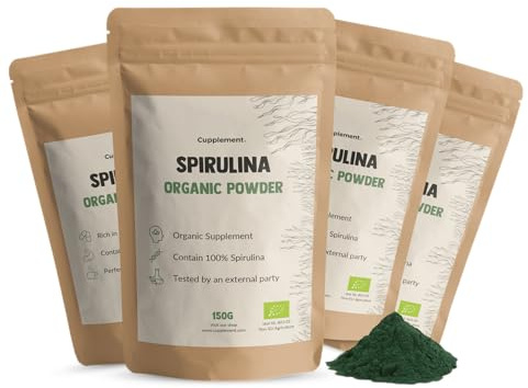 Cupplement Bio Spirulina Pulver Kombideal 4x 150 gram - Algen - Spirulina Tabletten biologisch - Energie & Detox - Vegan - Ohne Zusatzstoffe - Laborgeprüft - 18 Tage Vorrat pro Beutel