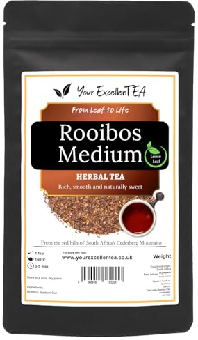 Rooibos Redbush Loose Leaf Herbal Tea, Smooth & Earthy, 100g | Naturally caffeine-free with a rounded earthy character, served hot or iced without milk, packed in a resealable pouch.