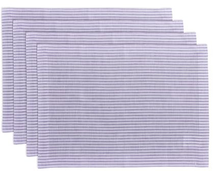 Solino Home Tischsets aus 100% reinem Leinen, schmal, gestreift, Lavendel und Weiß, 35,6 x 48,3 cm, handgefertigt, maschinenwaschbar, Bauernhaus-Tischsets für den Sommer, 4 Stück