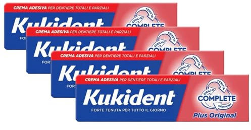 Crema Adesiva Per Dentiere Totali e Parziali, COMPLETE TENUTA FORTE. Sapore Fresco 35g (4 Confezioni)