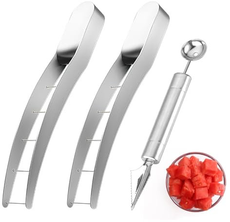 TNSLAND Set Taglia Melone, 2 Pezzi Taglia Anguria con 1 Cucchiaio Melone, Taglia Cocomero Affettatrice Anguria, Watermelon Slicer Taglierina Anguria Coltello Melone per Utensili Cucina Feste Campeggio