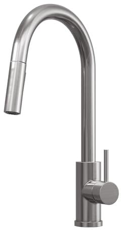 Lussena® Baden Kitchen Sink Mixer Tap Pull Out Dual Spray Head 180 Degree Swivel Spout Brass Body Single Lever for Sinks Modern Round, Brushed Steel