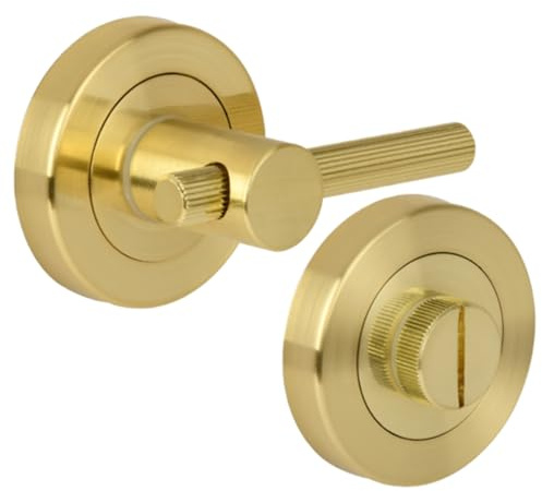 HANDLEZONE® Linear Bar Designer Bathroom Toilet Door Thumb Turn and Release Set - Satin Brass