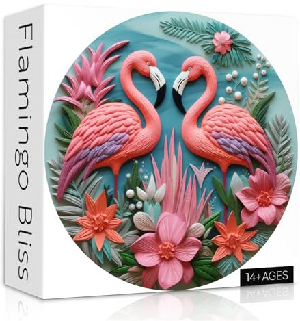 Casse-tête flamant rose pour adultes de 1 000 pièces, puzzle de fleurs d'oiseau impossible, puzzle rond pour décoration murale