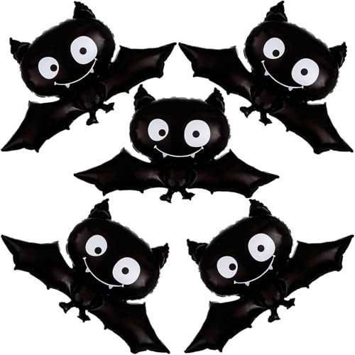 Fledermaus Ballon Set 5 Stück Luftballons Fledermäuse Schwarz Helium Ballons 25 x 35 Zoll Folienballon für Halloween Deko, Partyzubehör, Kindergeburtstag