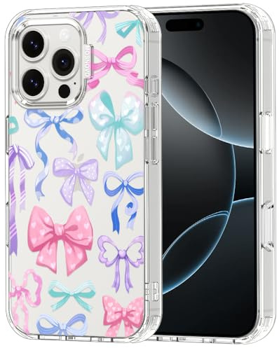 MOSNOVO Case for iPhone 16 Pro Max, [Buffertech 6.6ft Military-Grade Drop Protection] [Anti Peel Off Tech] Clear TPU Bumper Phone Case Cover Design - Bows