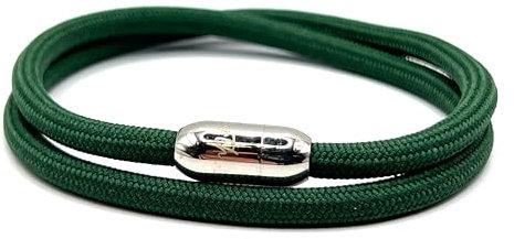 KAROO EARTH JEWELLERY Rope Bracelet | Unisex Braided Paracord Nautical Double Wrap Bracelet with strong Magnetic Clasp | Waterproof surfer bracelet (Small Wrist Size (16-18cm), Green Silver Clasp)