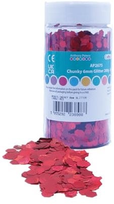 Chunky Glitter | 6mm Hexagon Glitter | 200 Grams tub | Shaker lid Easy Pouring | Glitter Art (Red)