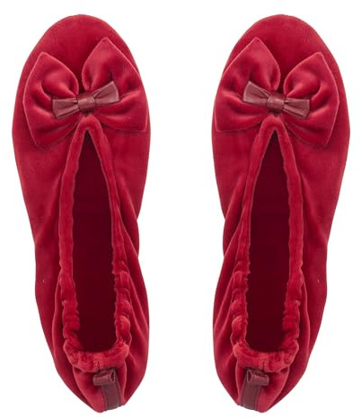 GLOVE STORY Women's Velour Ballerina Slippers with Soft Leather Sole – Soft and Comfortable Material – Soft Women's Ballerina Slippers – Handcrafted (Stripes M)