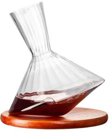 Nchdewui Décanteur À Vin Rotatif, Décanteur en Cristal Rotation avec Socle en Bois, Carafe À Décanter en Verre, Carafe Vin Rouge, Cadeau Et Accessoire pour Amateurs De Vin (A)