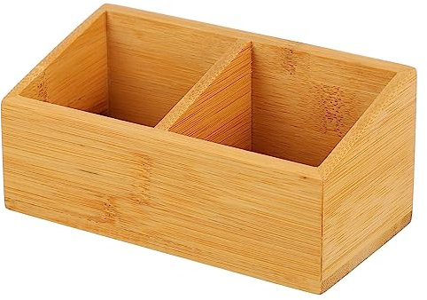 Cabilock Caja De Té Creativa De Madera Doble Compartimento para Bolsitas De Café y Azúcar, Diseño Compacto y Funcional, Organizada para Hogar, Hotel y Oficina