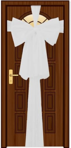 SHATCHI Pack of 2 Christmas Door Bow – White 9m Giant Bow Door Cover - Front Door Decorations for Xmas Wedding, Baby Shower Outside Home Decor
