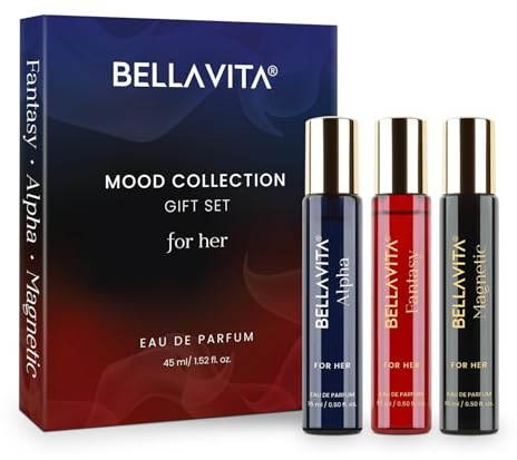 Bellavita Luxury Mood Collection Perfume Gift Set with Alpha, Magnetic, and Fantasy | 45ml | Perfume for Women | Saffron, Mandarin, Cassis Notes | Long Lasting Women's Fragrance