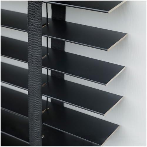Wooden Blinds 50mm Slats,Black Venetian Blinds 45cm 60cm 70cm 80cm 90cm 100cm 115cm 120cm Wide,Blackout Horizontal Window Shutter,Real Wooden Venetian Blinds for Doors Windows,WxH-60x120cm/23.5x47in
