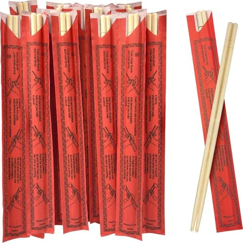 Soeos 100 Disposable Chopsticks Bulk, Natural Wooden Chopsticks & Bamboo Chopstick for Sushi, Takeout, Party, Splinter-Free, Individually Wrapped Single-Use Chopstick (Approx.100 Pairs)