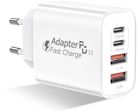 Amoner USB C Ladegerät, 4 Port 40W Schnellladegerät PD QC 3.0 Power USB C Adapter Netzteil für iPhone 16 15 14 Pro Max 13 12 11 SE, Samsung S25 S24 S23 S22