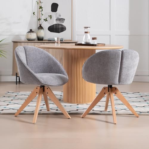 chairus Küchenstühle 2er Set Esszimmerstühle 360° Drehbar Chenille Drehstuhl für Esszimmer Armlehnstühle Akzentstühle mit Holzbeinen Wohnzimmer Küche (Grau-2)