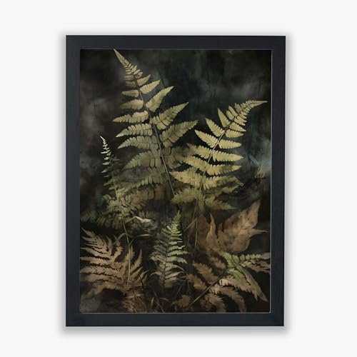 Spiffing Prints Shadow Ferns I – Botanical Wall Art with Forest Ferns and Earthy Tones - Small - Framed
