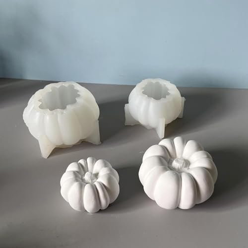 Lot de 2 moules en silicone 3D en forme de citrouille, moule en silicone pour l'automne, citrouille, plâtre, moule en silicone pour l'automne, pour bougies, plâtre, cire de soja (D)