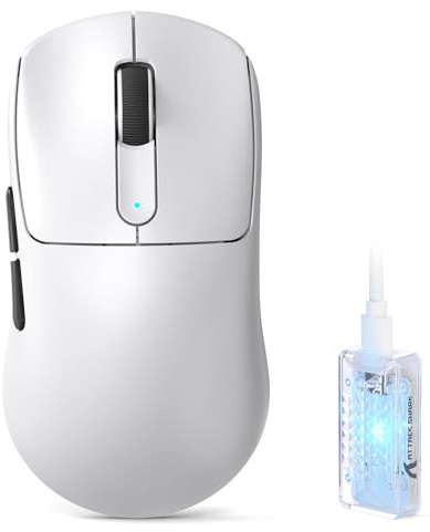 ATTACK SHARK V5 Mouse Gaming Wireless, 53g, Switch Ottici, MCU Nordic52840, Sensore PAW3950MAX, Ricevitore 8KHz LED, 20000 FPS, 42K DPI, BT/2.4Ghz/Cavo,500mAh (Bianco)