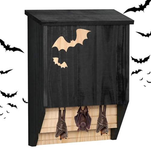 Nichoir pour chauve-souris en bois, double chambre, résistant aux intempéries et nichoir prêt à l'emploi, pour chauves-souris en été et en hibernation, noir