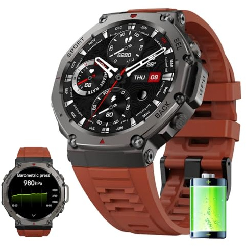 MEIION Aegis XS GPS-Sportuhr/Rund Robuste Militär Smartwatch 48mm, 27 Tage Akku, GPS, Offline-Karten, 100m wasserdicht, 170 Fitness/Sport Modi, KI, Sprachsteuerung, kompatibel mit Android und iPhone