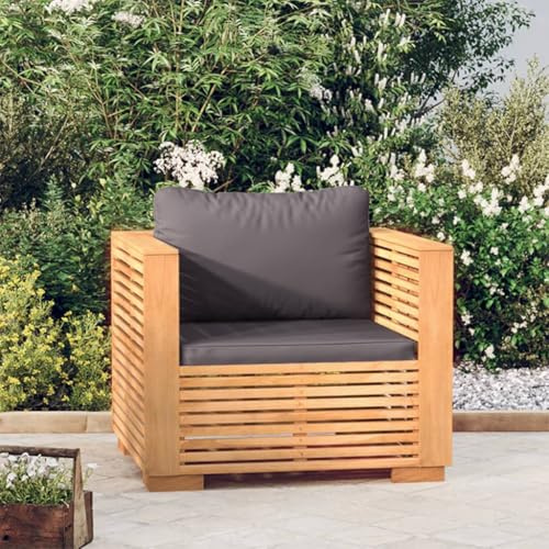 Mandloder Gartensessel Massivholz Teak, Dunkelgraue Kissen, 78x70x60 cm, Witterungsbeständig, für Terrasse, Balkon, Garten, Langlebiges Outdoor-Möbelstück