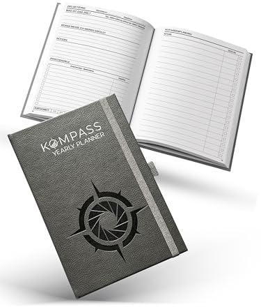 KOMPASS YEARLY PLANNER | Jahresplaner & Journal für Ziele, Projekte & To-Do's | Erfolgsjournal inkl. Monatsplaner, Monatskalender, Terminplaner, To-Do-Liste, Habit Tracker | DIN A5 (14,8 x 21 cm)