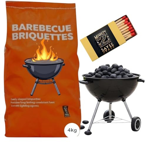 Charcoal Briquettes Barbecue Fuel Bricks 4kg | Easy To Light,Lasting And Consistent Heat | Perfect For Large Barbecues And Smokers Comes With Mighty2Save Safety Matches