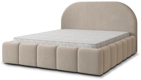 Masseno Polsterbett FLUSSO SR 140x200 cm, Doppelbett, Bettkasten, Stauraum, Lattenrost Und Kopfteil - Beige, SORO 21
