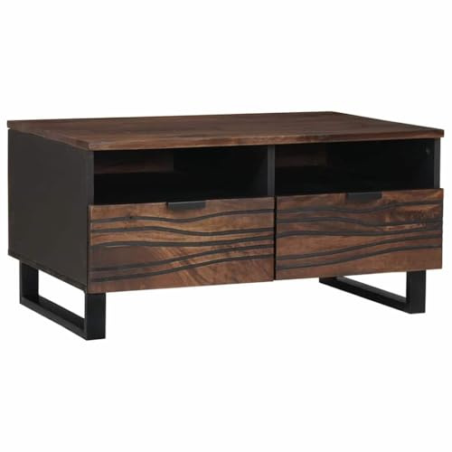 EDNRSOG Massivholz Akazie Couchtisch mit Griff und Schublade aus Massivholz, Couchtisch aus Akazie 80 cm mit Schublade in Braun und Schwarz 80 x 54 x 40 cm