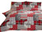 Parure de lit Une Personne en Flanelle 100% Coton brossé - Housse de Couette et taie d’Oreiller Motif Patchwork Alpin Rouge/Multicolore