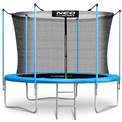 Neo-Sport Trampolin Outdoor Kinder Gartentrampolin Sicherheitsnetz Innen Leiter Gepolsterte Stangen Wetterfest Rostfrei Blau Schwarz