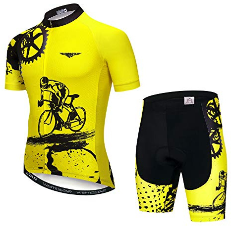 Fahrradtrikot und Shorts für Herren, kurzärmelig, Fahrradtrikot und Shorts, Bergbekleidung, Sommerkleidung, schnelltrocknend, 1 gelbes Fahrrad, Large