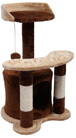 Wiltec Kratzbaum 67 cm hoch in Braun/Beige, Katzenkratzbaum mit Sisal, Katzenbaum mit Plattform, Katzenhöhle und Spielball, Kletterbaum für Katzen
