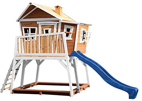 AXI MAX Playhouse for Kids Outdoor, sandpit, blue slide, in Wood For the garden/outdoor from FSC wood