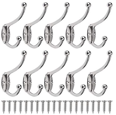 MengH-SHOP Kleiderhaken Wand Garderobenhaken Mantelhaken Vintage Metall-Legierung Haken mit Schrauben für Küche Bad Schrank Badezimmer 10stück Silber