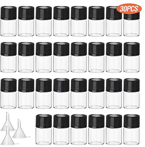 Hyber&Cara 30 Pcs 2ml Clear Glass Bottles Small Vials Empty Sample Containers with Screw Cap, Bonus Mini Funnels