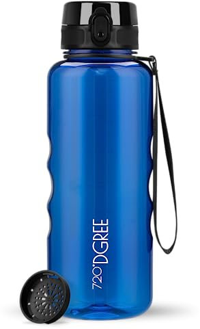 720°DGREE Trinkflasche 1,5l “uberBottle“ crystalClear +Sieb - BPA-Frei - Wasserflasche für Sport, Gym, Fitness, Outdoor, Wandern - Große Sportflasche aus Tritan - Leicht, Stoßfest, Wiederverwendbar