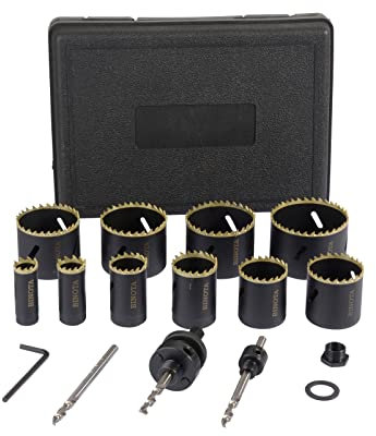 BINOTA Set di seghe a tazza Bi-Metall M42, 19-64 mm, per metallo, legno, compensato, PVC, pannelli di fibra, cartongesso, set 19 22 29 35 38 44 51 54 57 64 mm