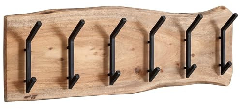 FineBuy Design Wandgarderobe Akazie Massivholz/Metall 100 x 29 x 12,5 cm, Hakenleiste Flurgarderobe Wand, Garderobe Holz
