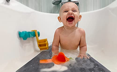 STEINHIRSCH Badewannenmatte rutschfest Grau 100×40 cm Antirutschmatte mit Abflusslöchern für Kinder badewannen zubehör Badewannenmatte für die Badewanne