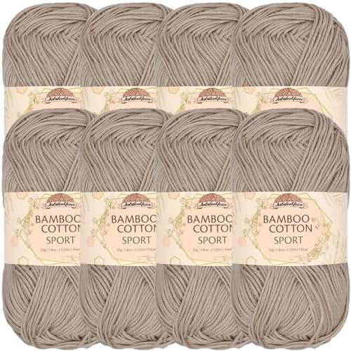 JubileeYarn Bamboo Cotton Sport Yarn - 50g/Skein - Sand Cliff Brown - 8 Skeins