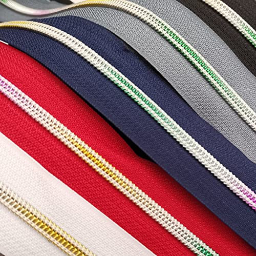 Jajasio Endlosreißverschluss 3mm Regenbogen laufschiene weiss 5 Meter Reißverschluss Meterware