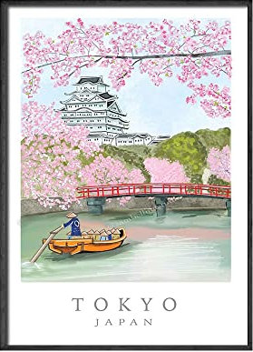Besuchen Sie Japan Tokyo Reisen Leinwand Gemälde Vintage Wandbilder Kyoto Poster beschichtetes Wandkirschblüten Home Dekoration Geschenk (Color : 2, Size : A4 21x30cm No Frame)