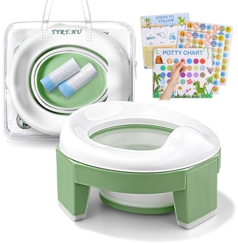 Töpfchen Toilettensitz Kinder ab 1 2 Jahre 3 in 1 Faltbarer Potty Training Seat Baby AuBen Innen Tragbar Reisetoilette Reisetöpfchen mit Reisetasche und Einweg Müllsäcke(Grün)