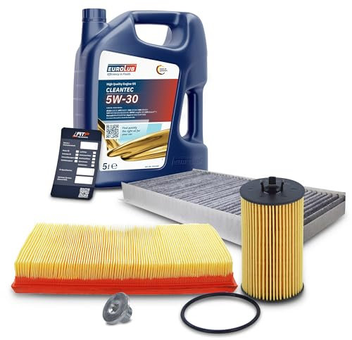 ATEC Germany Inspektionspaket Filterset mit 1x Ölfilter; 1x Luftfilter; 1x Innenraumfilter (Aktivkohle); 1x Ölablassschraube; 1x Motoröl 5W-30 CLEANTEC 5 l, KOMPATIBEL MIT - OPEL COMBO, CORSA C, TIGRA