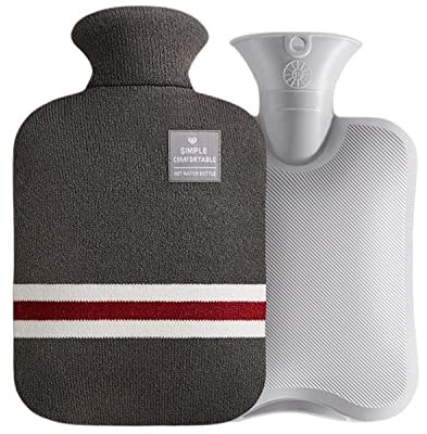 König Design XXL Wärmflasche weicher Plüsch Bezug 2L Wärmflaschen Bettflasche Handwärmer (Dunkel Grau, 2 Liter)